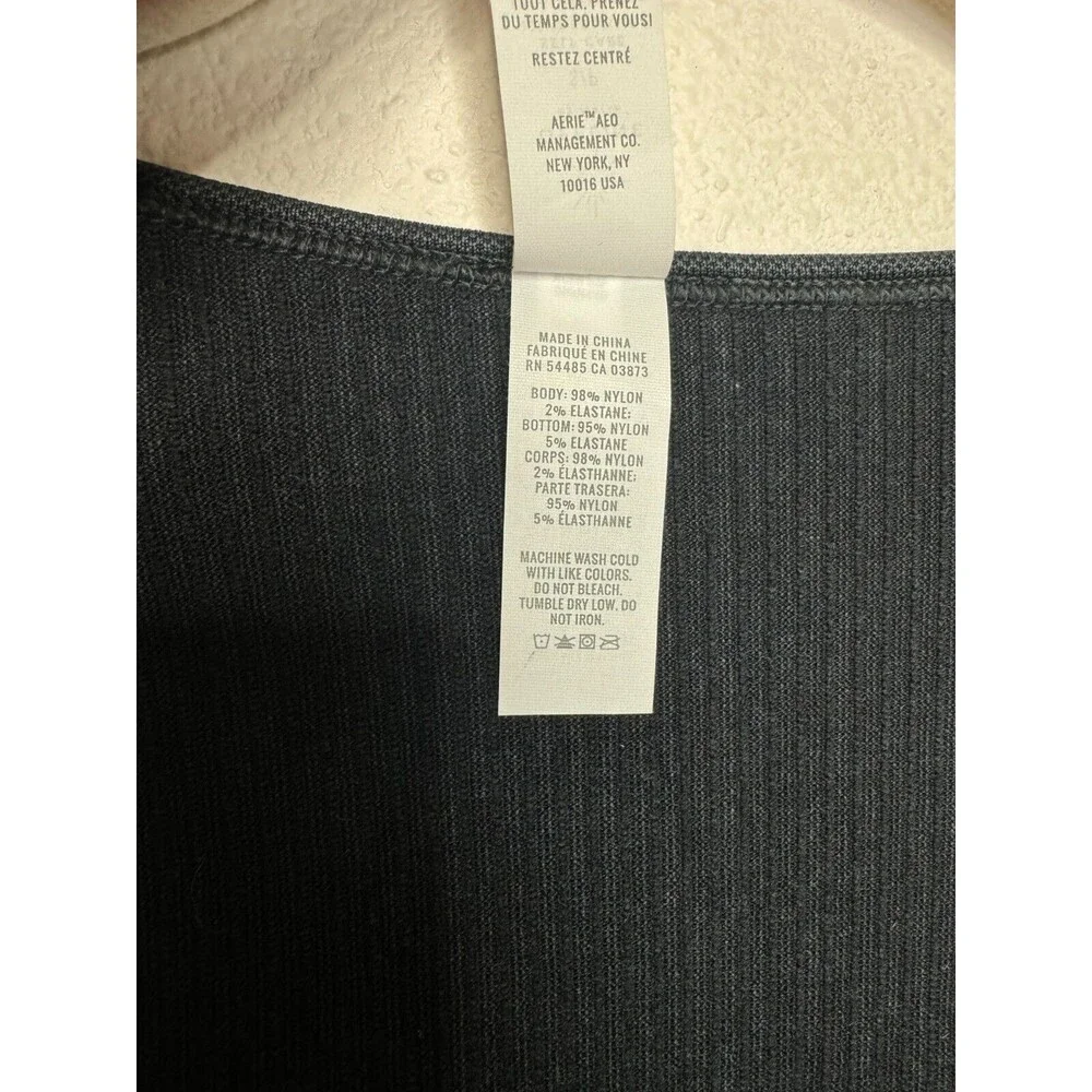 OFFLINE Aerie Seamless Cable Acid Wash Top Sz S Black Cropped Long Sleeve New